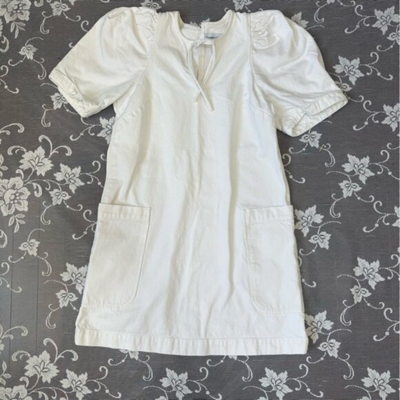 Citizens of Humanity Delilah Puff Sleeved White Denim Dress Sz XS - Picture 2 of 10